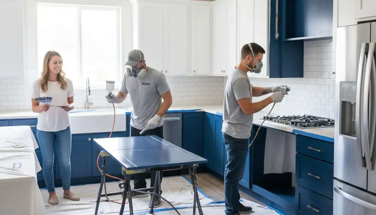 Professional cabinet painting in Nashville, TN kitchen with durable, high-quality finish