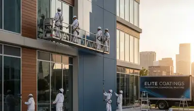 Professional commercial painters applying durable coatings in Nashville, TN office building exterior