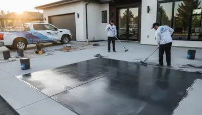 Professional concrete staining on residential patio in Nashville, TN by expert local painters