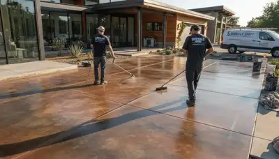 Professional concrete staining on residential driveway in Nashville, TN by expert painters