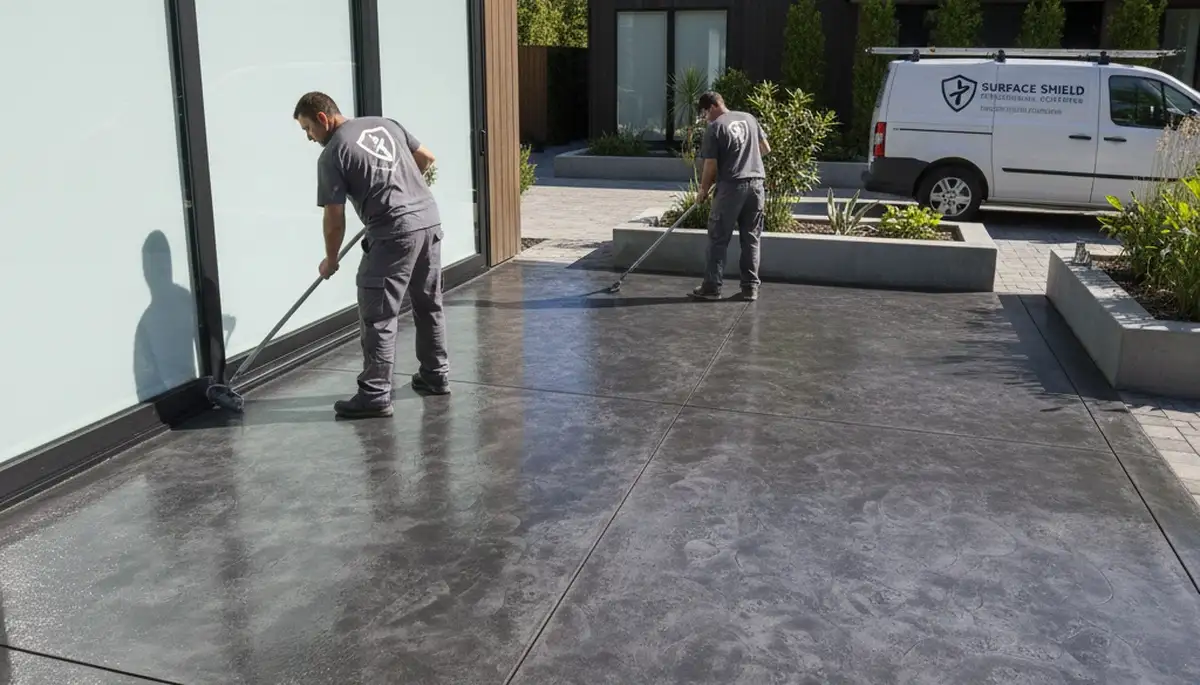 Professional concrete staining on patio by house painters in Nashville, TN