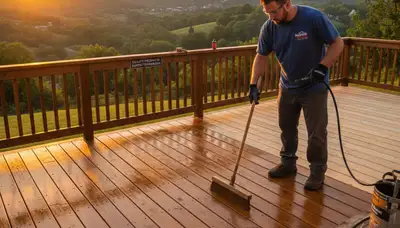 Professional deck staining application protecting wood from sun and moisture in Nashville, TN
