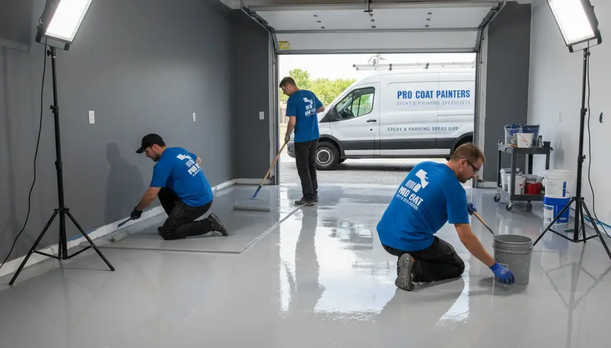 Epoxy floor coating installation in a Nashville TN garage by professional house painters