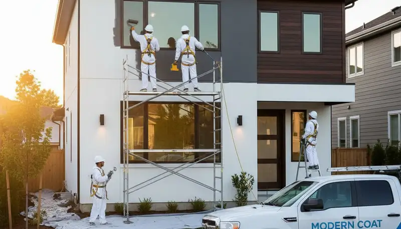 Professional exterior house painters in Nashville, TN applying weather-resistant paint finish