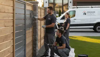 Professional fence painters refinishing a wooden fence in Nashville, TN for lasting weather protection