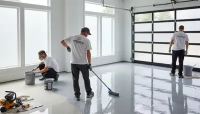 Professional epoxy garage floor coating by Nashville TN painters for durable, glossy finish