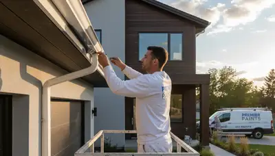 Professional gutter painting on Nashville TN home exterior by local house painters