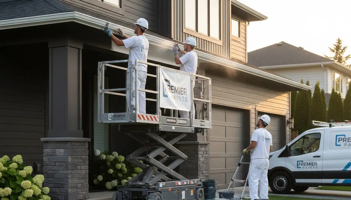 Professional gutter painting on a Nashville TN home exterior by local house painters