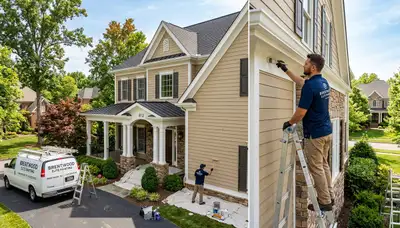 Professional house painters finishing exterior home project in Nashville, TN