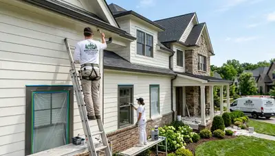 Professional house painters working on residential exterior in Nashville, TN