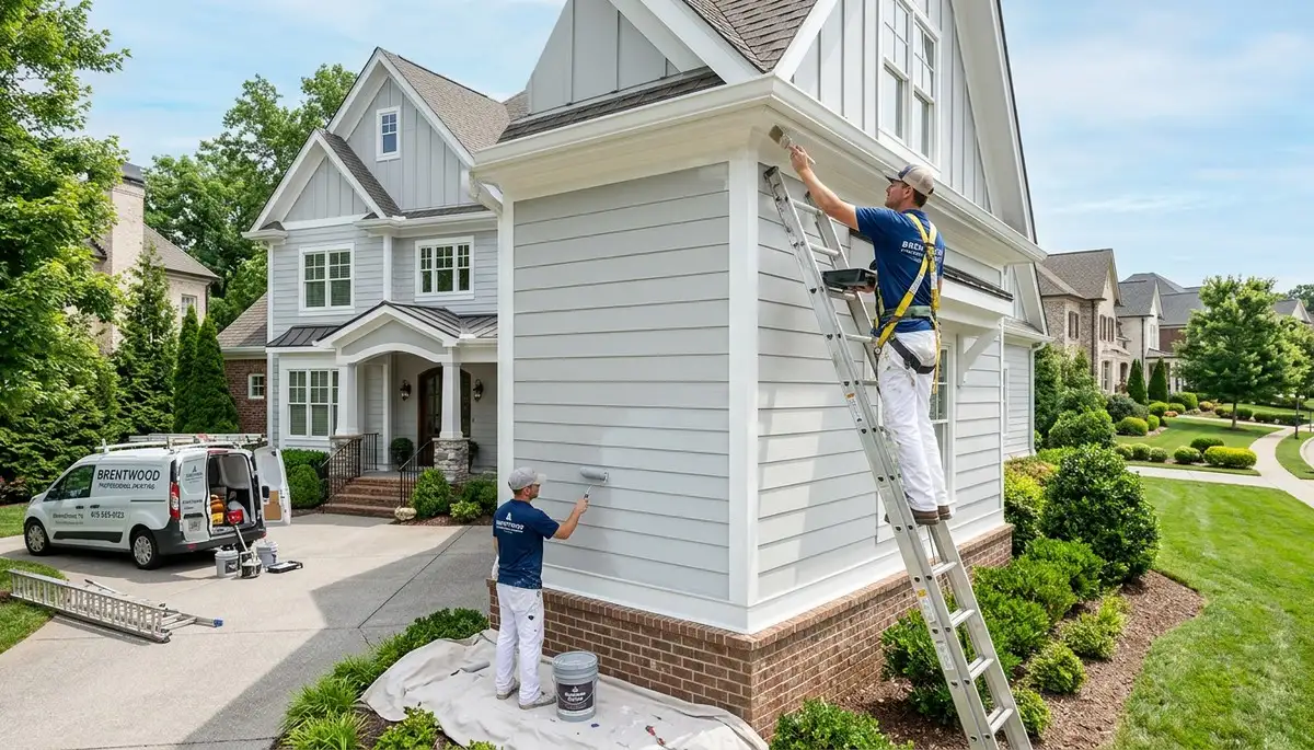 Professional house painters working on residential exterior in Nashville, TN