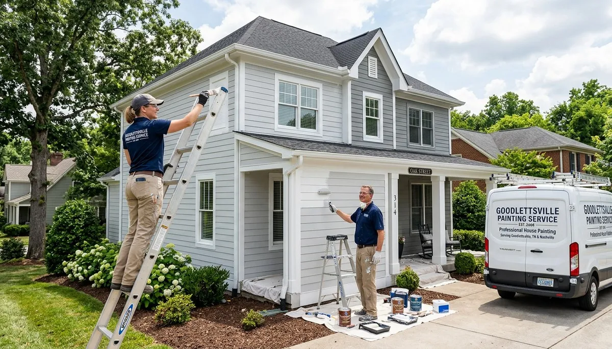 Professional house painters in Nashville TN applying fresh exterior paint to a residential home