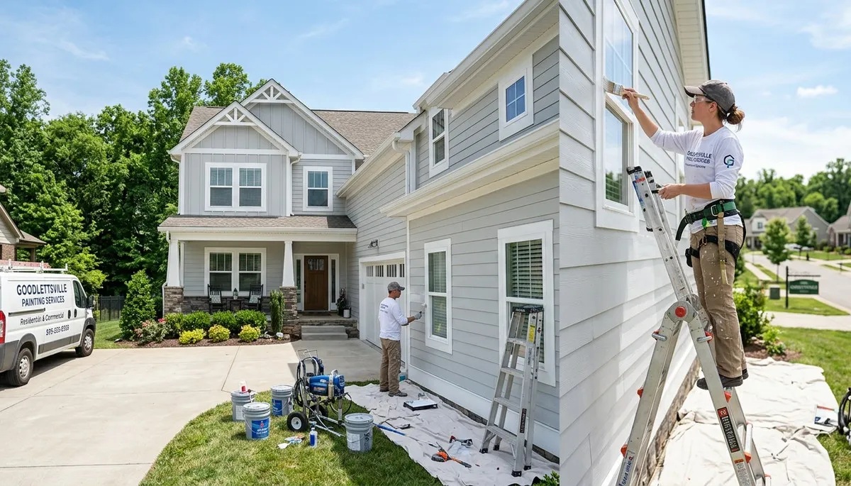 Professional house painters working on residential exterior in Nashville, TN