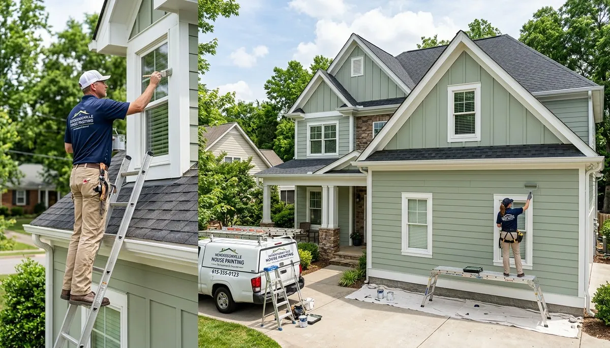 Professional house painters working on exterior home in Nashville TN