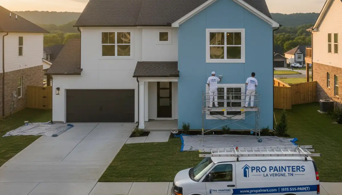 Nashville, TN house painters painting a home exterior for a professional residential painting service