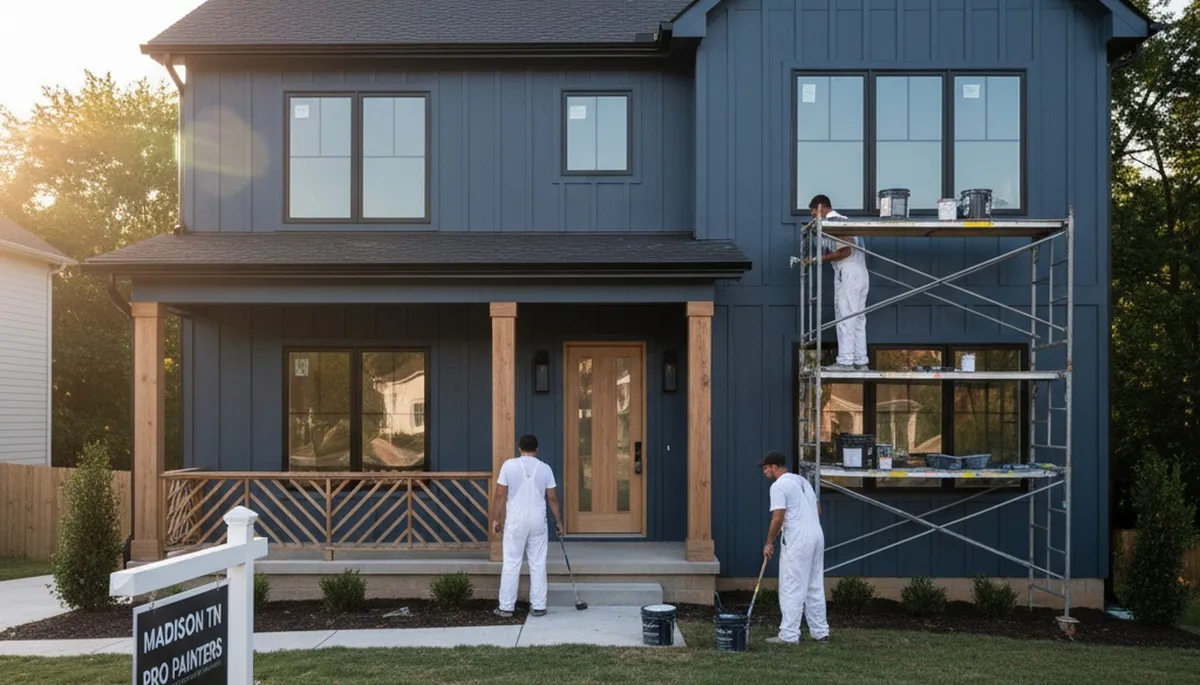 Professional house painters in Nashville TN working on exterior home painting project