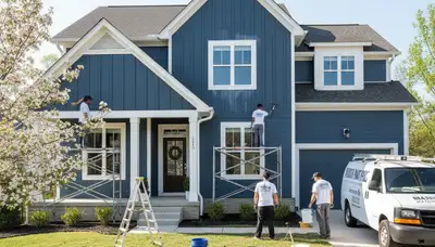 Professional house painters working on residential exterior in Nashville, TN