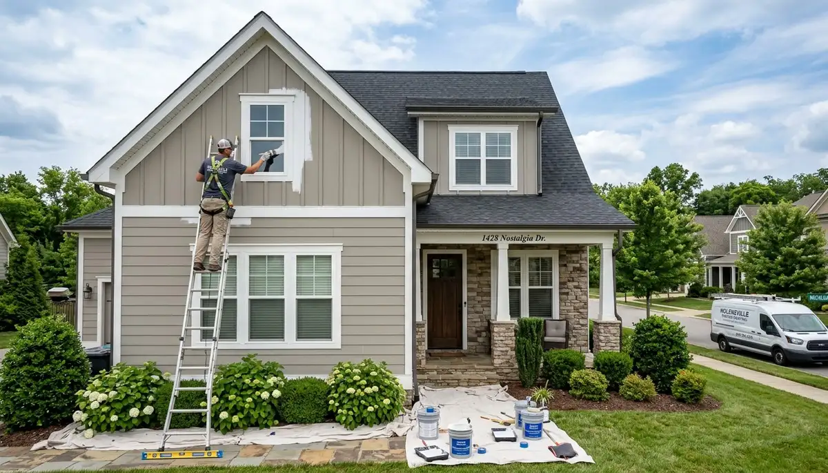 Professional house painters working on home exterior in Nashville, TN