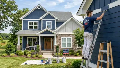 Professional house painters working on exterior home in Nashville, TN