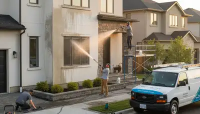 Professional pressure cleaning service washing home exterior in Nashville, TN