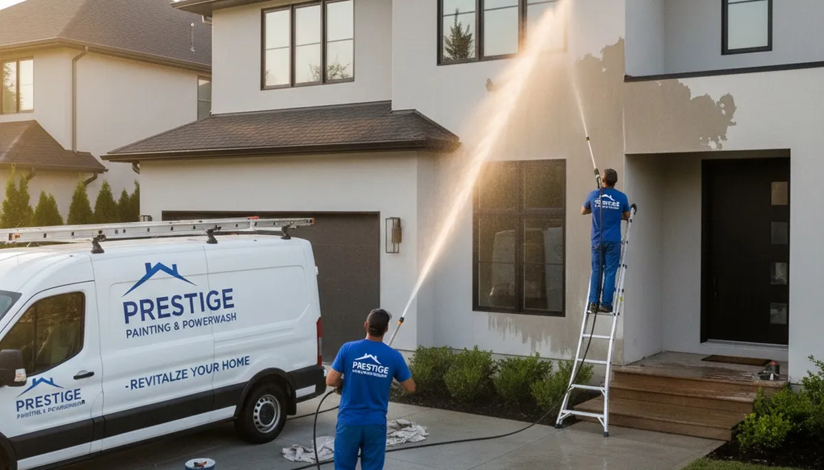 Professional pressure washing a Nashville TN home exterior to remove dirt, pollen, and mildew buildup