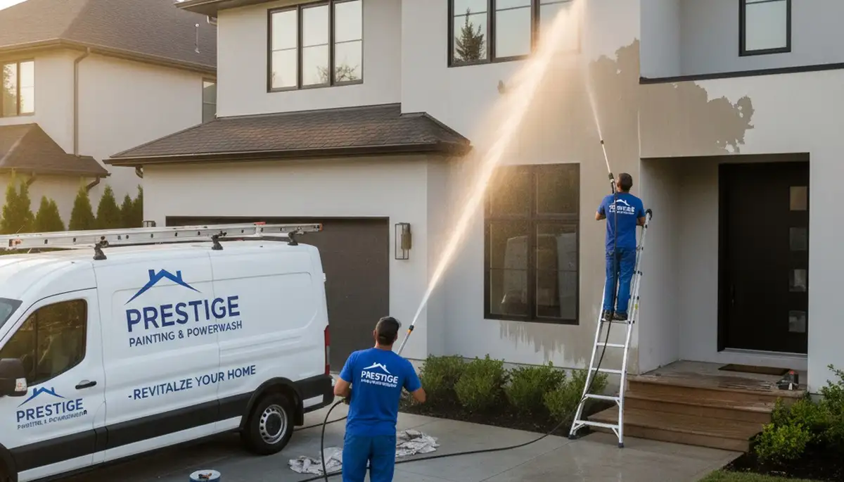 Professional pressure washing a Nashville TN home exterior to remove dirt, pollen, and mildew buildup