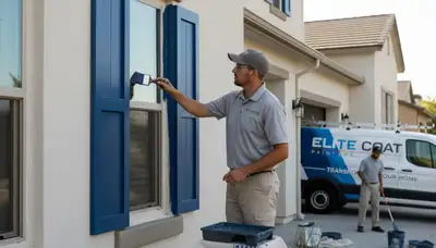 Professional shutter painting and refinishing on a Nashville, TN home exterior by expert painters