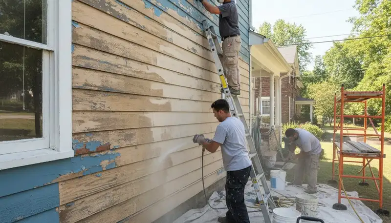 Professional surface preparation for exterior house painting in Nashville, TN ensuring lasting paint adhesion