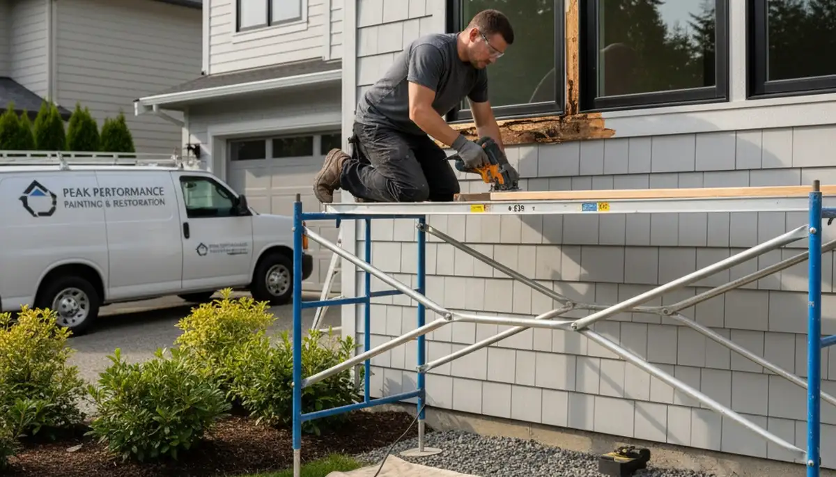 Professional wood rot repair on Nashville TN home exterior by expert house painters